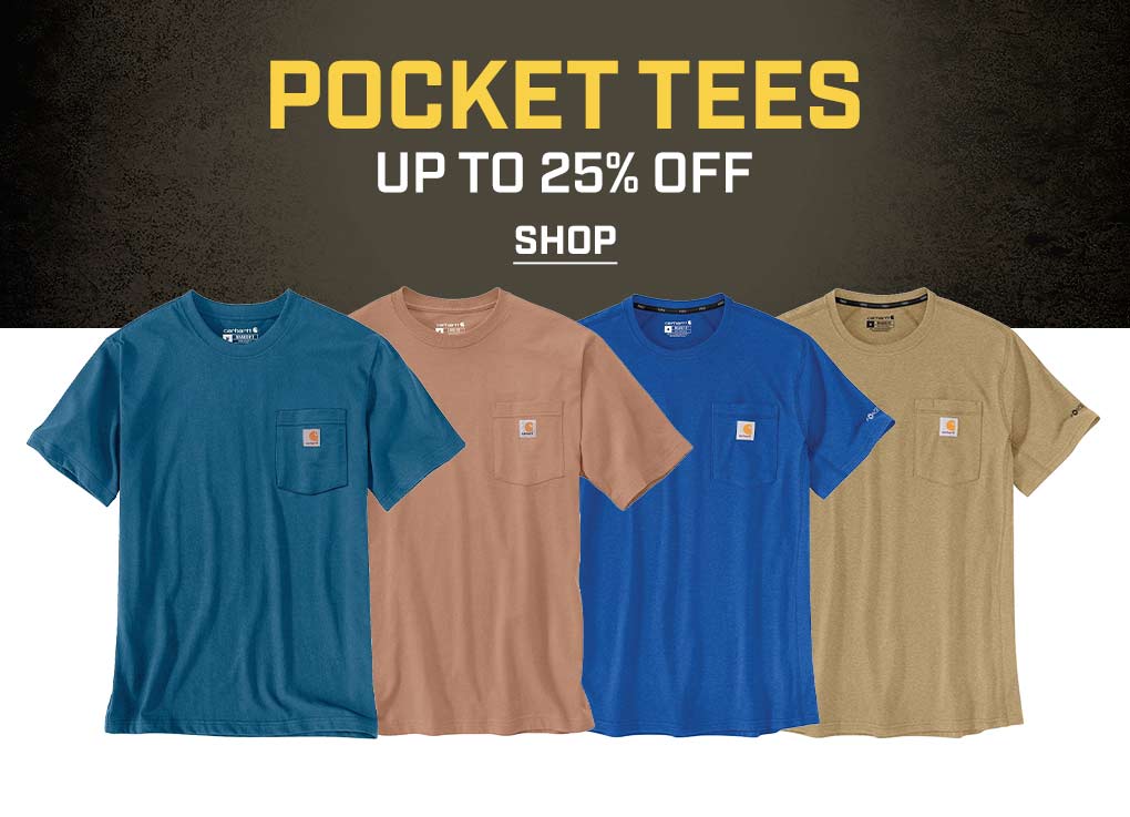 Four colored pocket tees.