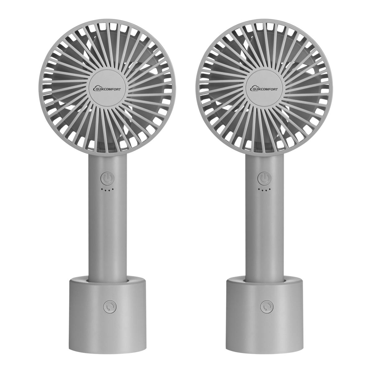Quik Comfort 2-pack Rechargeable Handheld Fans with Oscillating Base