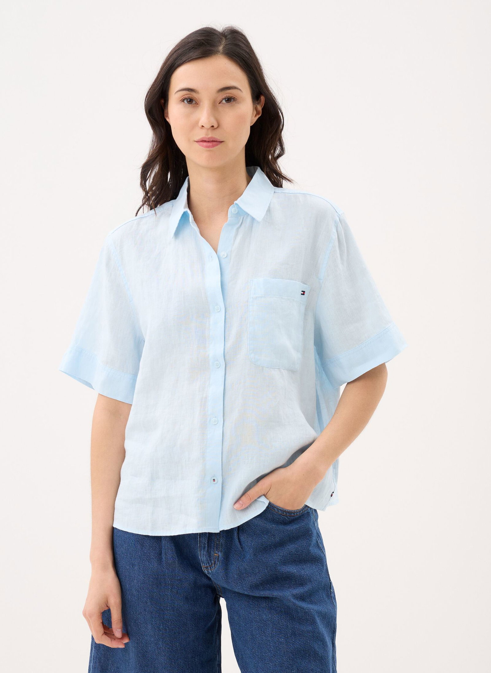 Tommy Hilfiger Chemises manches courtes Ess Linen Ss Shirt femme bleu