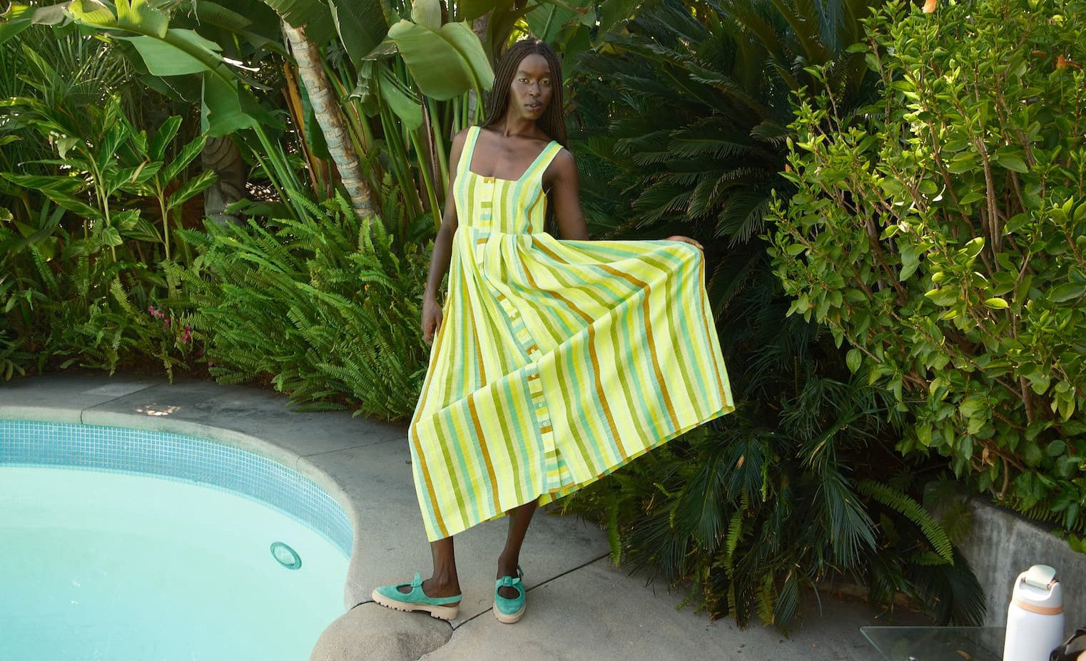 model in ginger dress wave