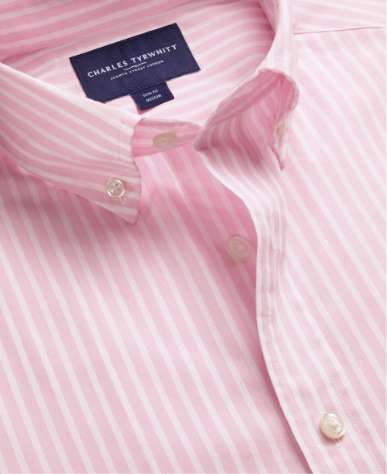 Button-Down Stretch Washed Poplin Stripe Shirt – Pink
