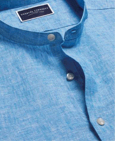 Collarless Pure Linen Shirt – Ocean Blue