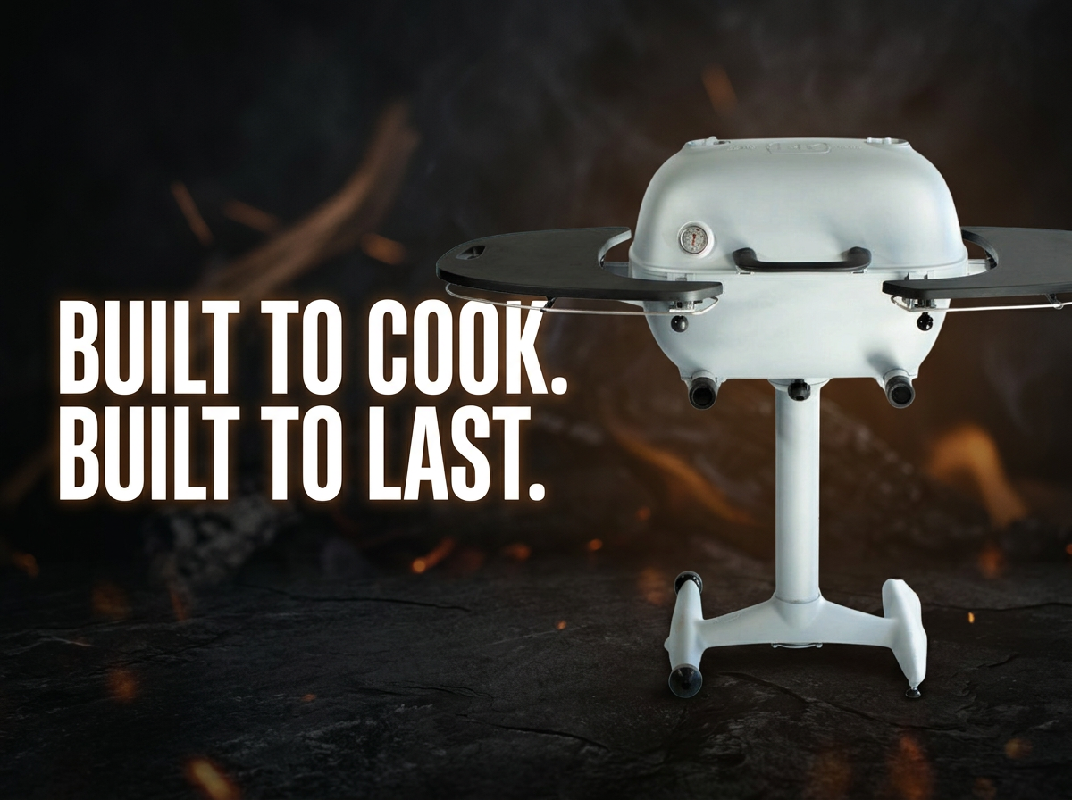 PK360 charcoal grill and smoker with headline Built to Cook Built to Last