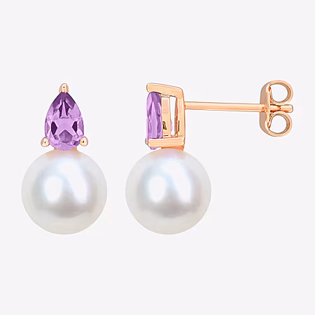 Image of White Cultured Freshwater Pearl & Gemstone 18K Gold Over Silver 15.5mm Stud Earrings