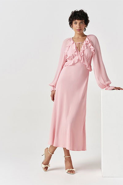Naomi Long Sleeve Frill Midi Dress
