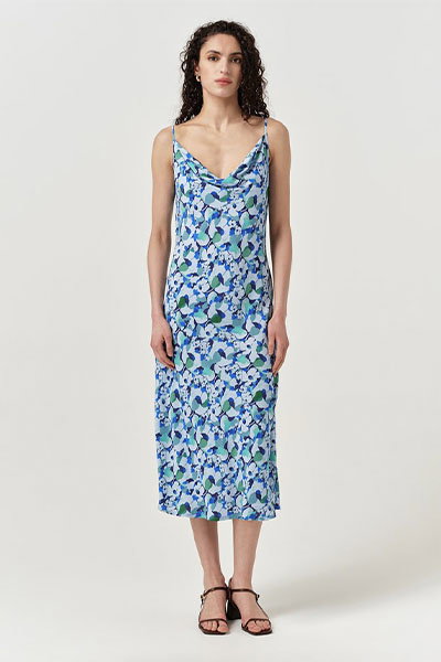 Stacy Cowl Neck Crepe Midi Dress
