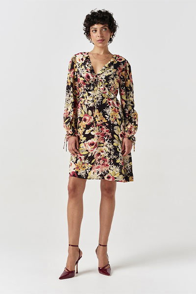 Billie Floral Crepe V Neck Short Dress
