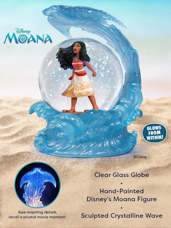 Check out the crystalline, manta ray-shaped wave and glass globe with hand-painted Moana figure.
