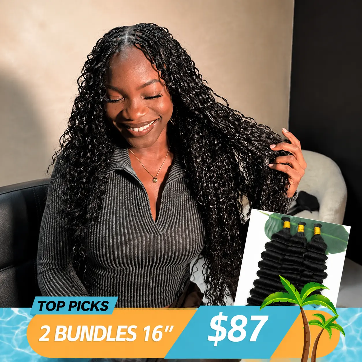 Deep Wave Bulk Hair Extensions for Braiding