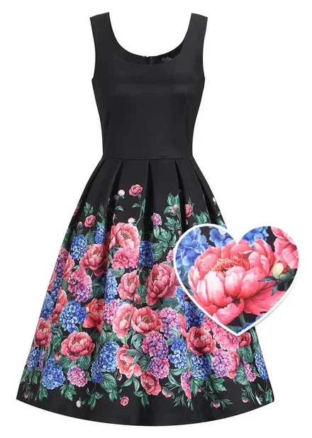 Dolly & Dotty Amanda Hydrangea Garden 50's Swing Jurk Zwart