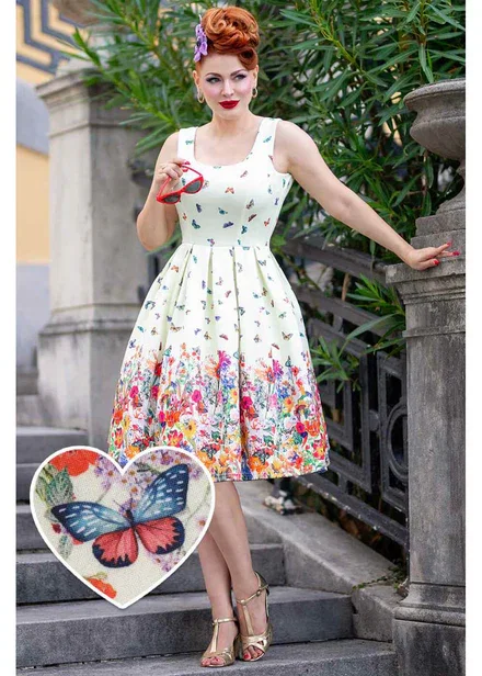Dolly & Dotty Butterfly 50's Swing Jurk Geel