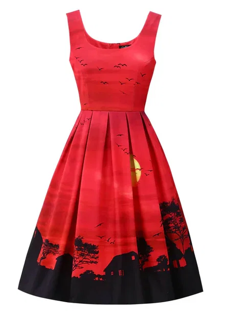 Dolly & Dotty Amanda Red Sunset 50's Swing Jurk Rood