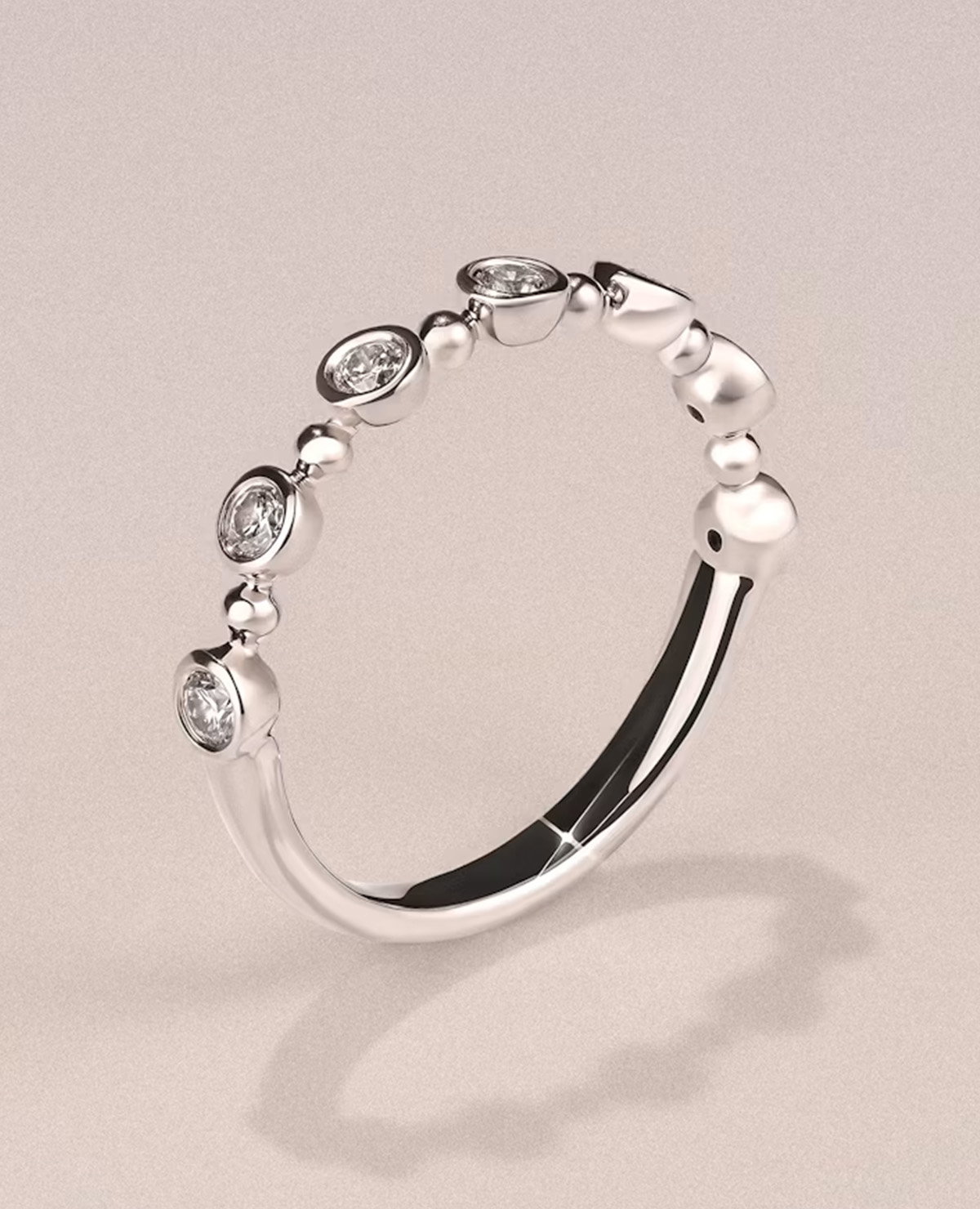 Beaded 0.21ct Round Cut Lab Diamond Half Eternity Ring in Sterling Silver