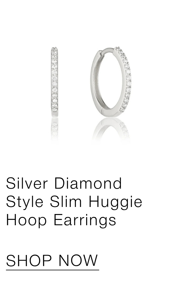 Silver Diamond Style Slim Huggie Hoop Earrings