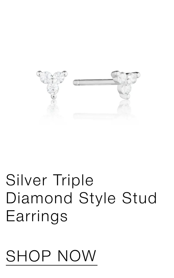 Silver Triple Diamond Style Stud Earrings