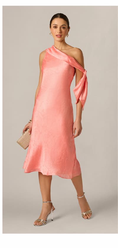 Draped Shoulder Butterfly Jacquard Midi Dress In Coastal Sun
