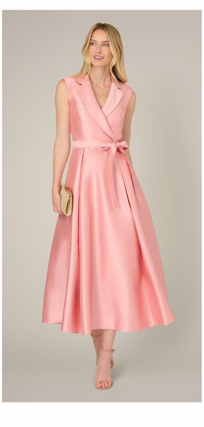 Sleeveless Mikado Suit Dress In Apricot Ice
