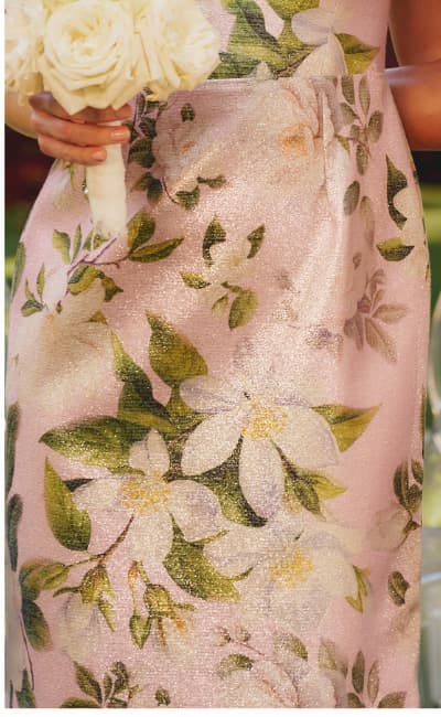 Beaded Square Neck Floral Jacquard Gown In Blush Multi