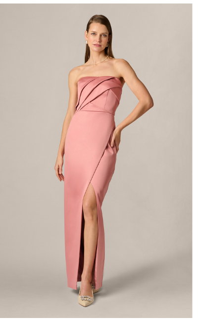 Strapless Duchess Satin Pleated Gown In Rose