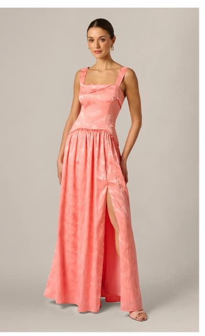 Drop Waist Butterfly Jacquard Gown In Coastal Sun
