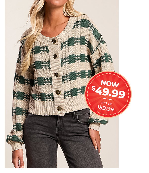 Plaid Cropped Cardigan Sweater