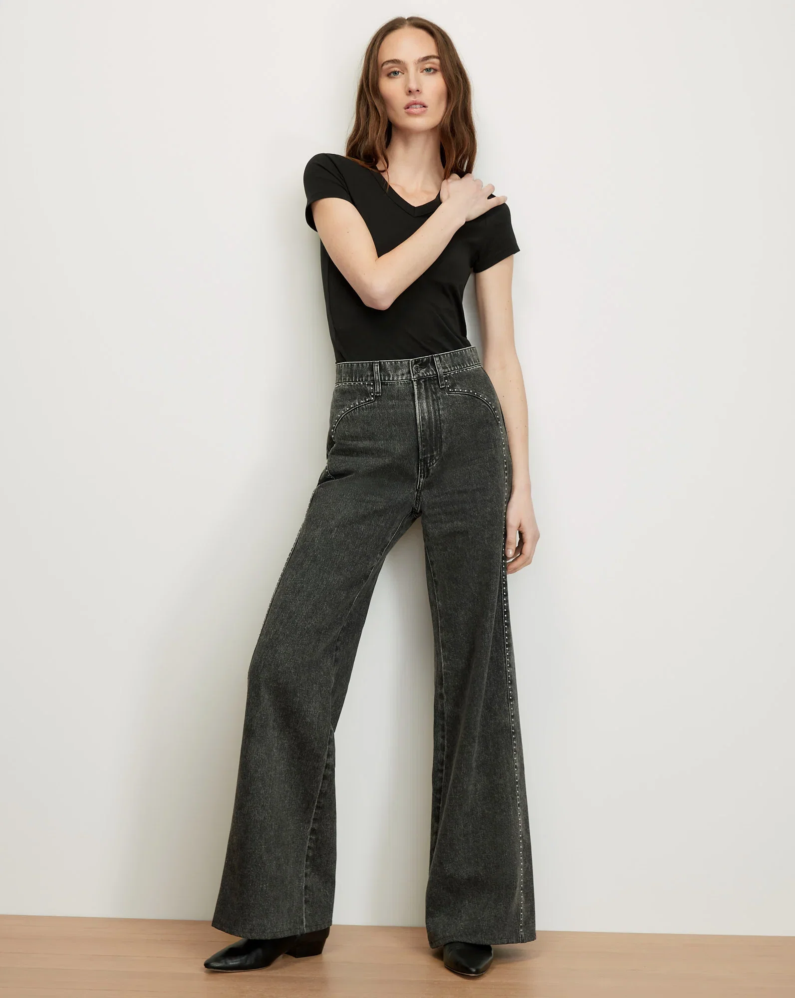 Image of Grant Studded Wide-Leg Jean