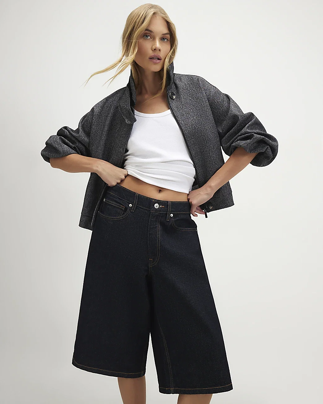 Womens Black Funnel Neck Bubble Hem Bomber Jacket