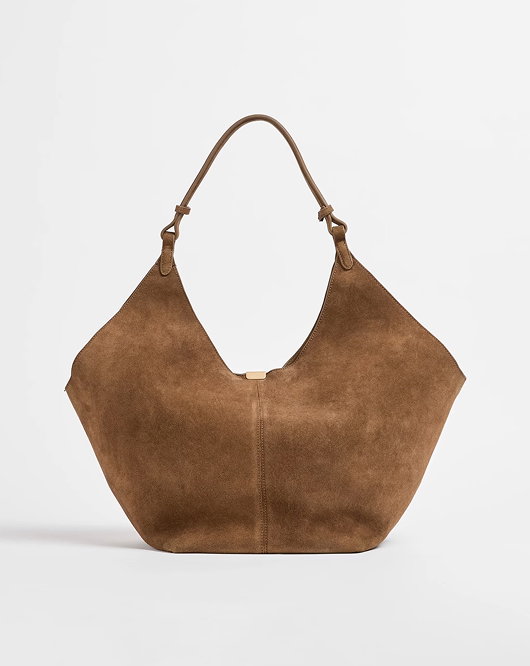 Premium suede leather trapeze shoulder bag