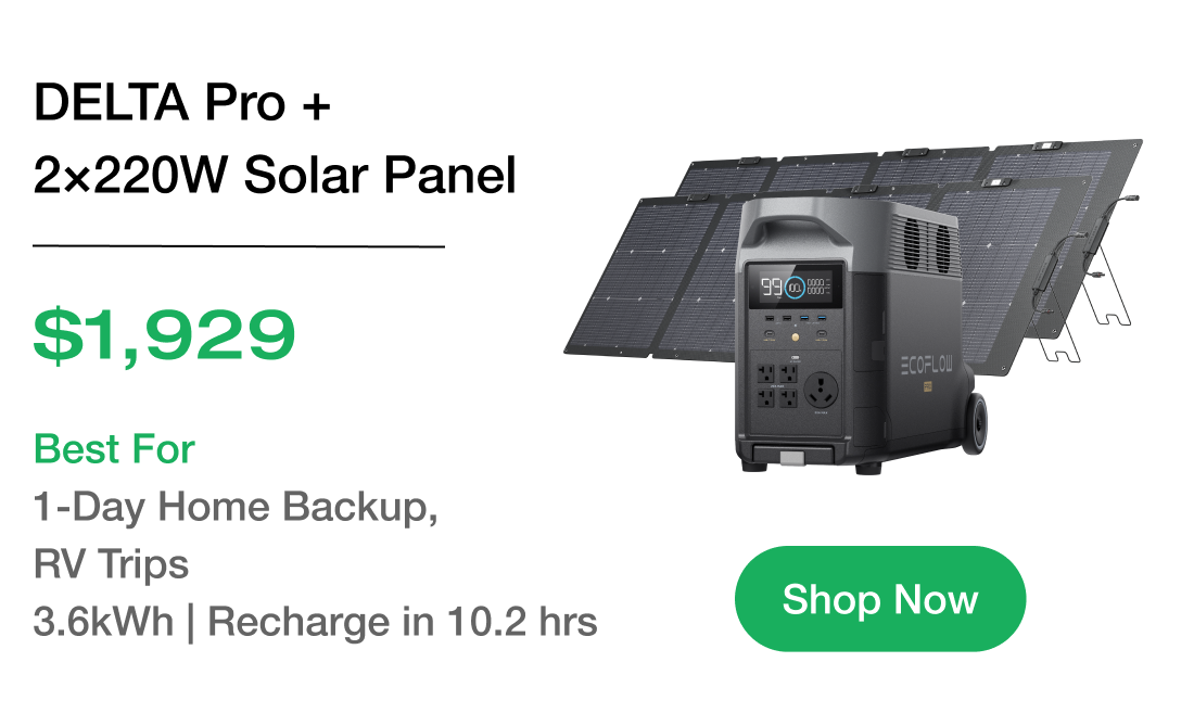DELTA Pro +2×220W Solar Panel $1,929 Best For 1-Day Home Backup, RV Trips 3.6kWh | Recharge in 10.2 hrs