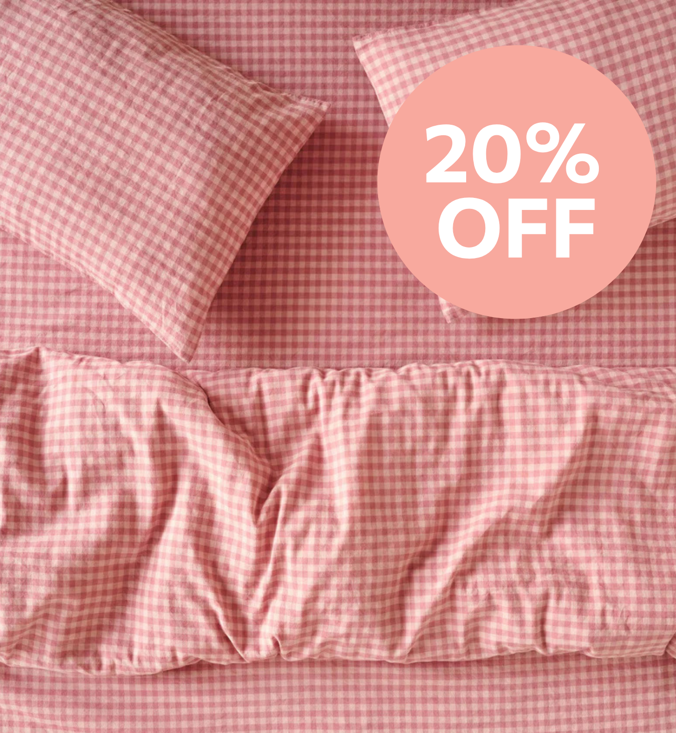 Dusty Pink & Rose Colour Drenched Gingham Linen Blend Duvet Cover