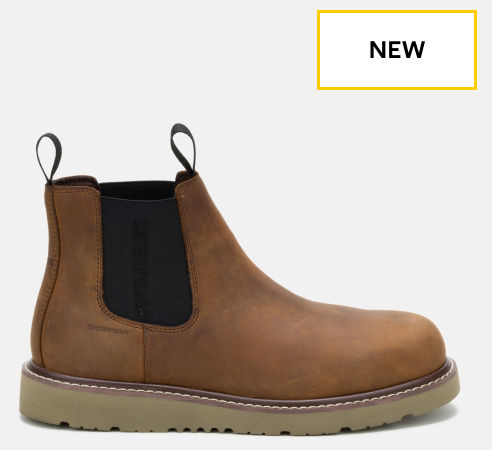 CAT Footwear - Reclaimer Wedge Chelsea Steel Toe Waterproof Work Boot - Dark Brown colorway.