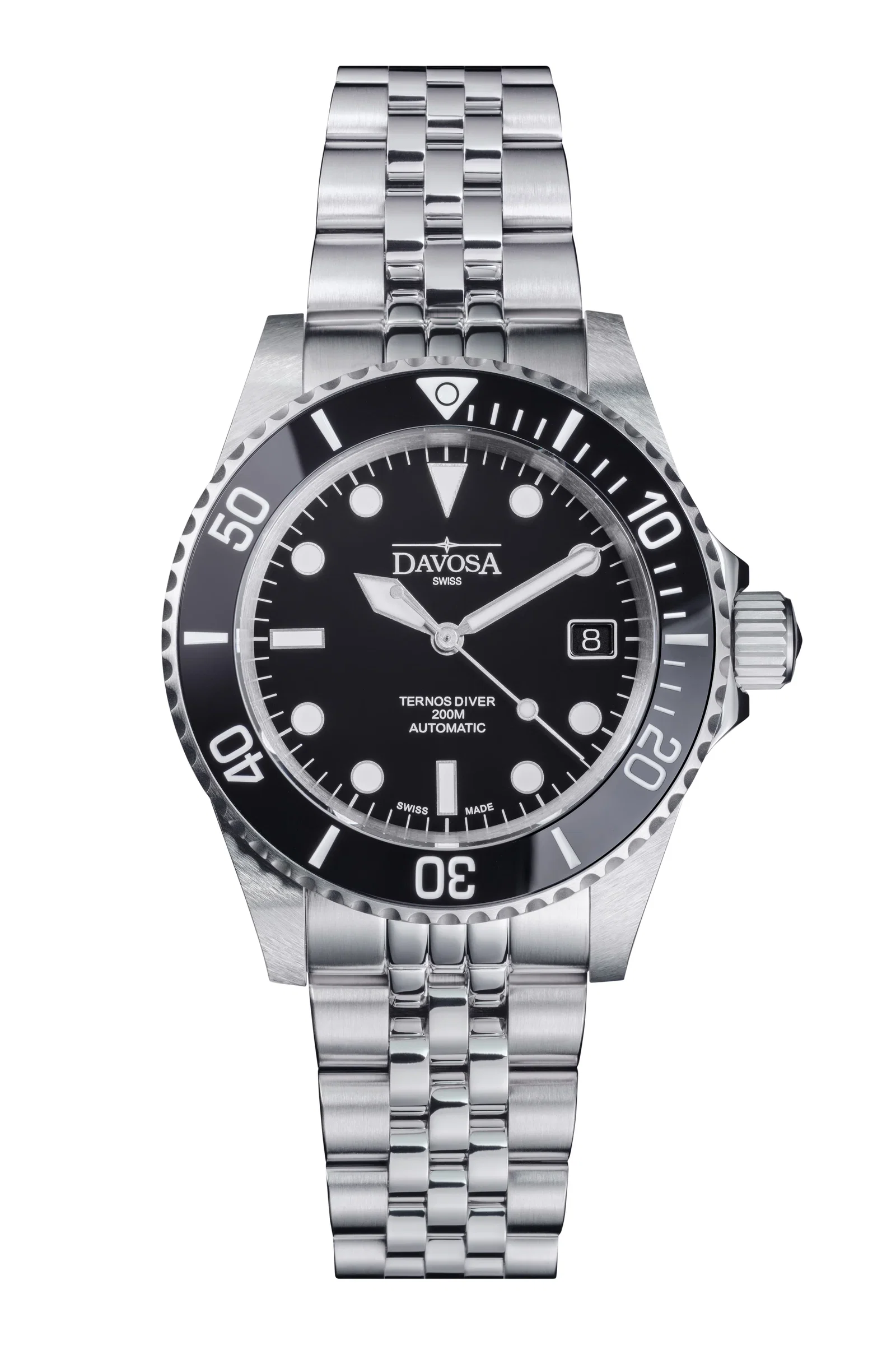 Ternos Ceramic Automatic 200m Swiss-Made Black Unisex Diver Watch 161.550.05 No Loupe with Pentalink Bracelet - 40mm / Black / TriaLink