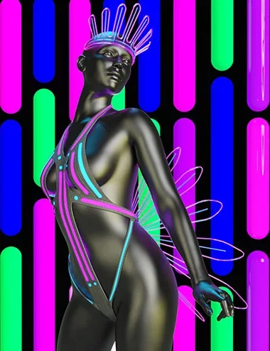 dForce Cyber Neon Showgirl Outfit for Genesis 9 and Genesis 8 Female