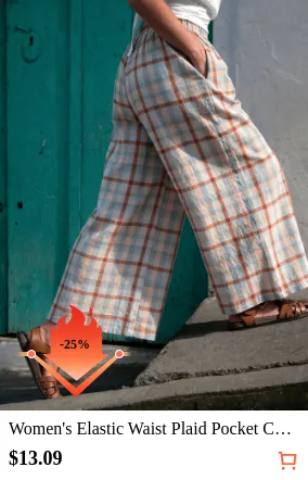 Women s Elastic Waist Plaid Pocket...