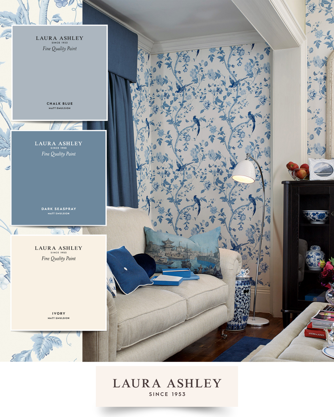 Laura Ashley Summer Palace Wallpaper Royal Blue 113390