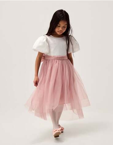 Puff Sleeve Satin Tulle Dress Pink