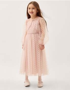 Bow Print Party Dress & Jacket Pink