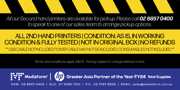 All 2nd Hands Working Condition, As Is & Fully Tested. Not in Original Box, No Refunds, USB Cable / Power Cable / Consumables may not be included. Contact us @ MediaForm for more 2nd hand printers or devices