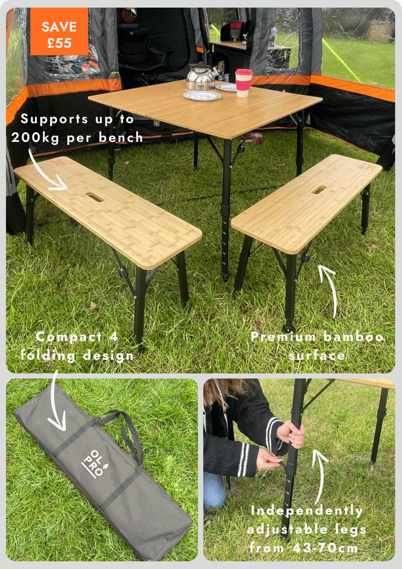Bamboo Camping Table 4 Folding 90cm x 90cm