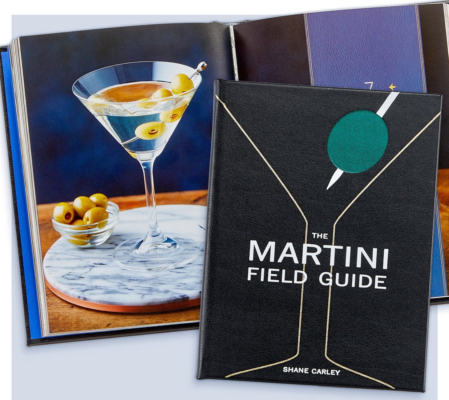 A leather-bound edition of The Martini Field Guide.