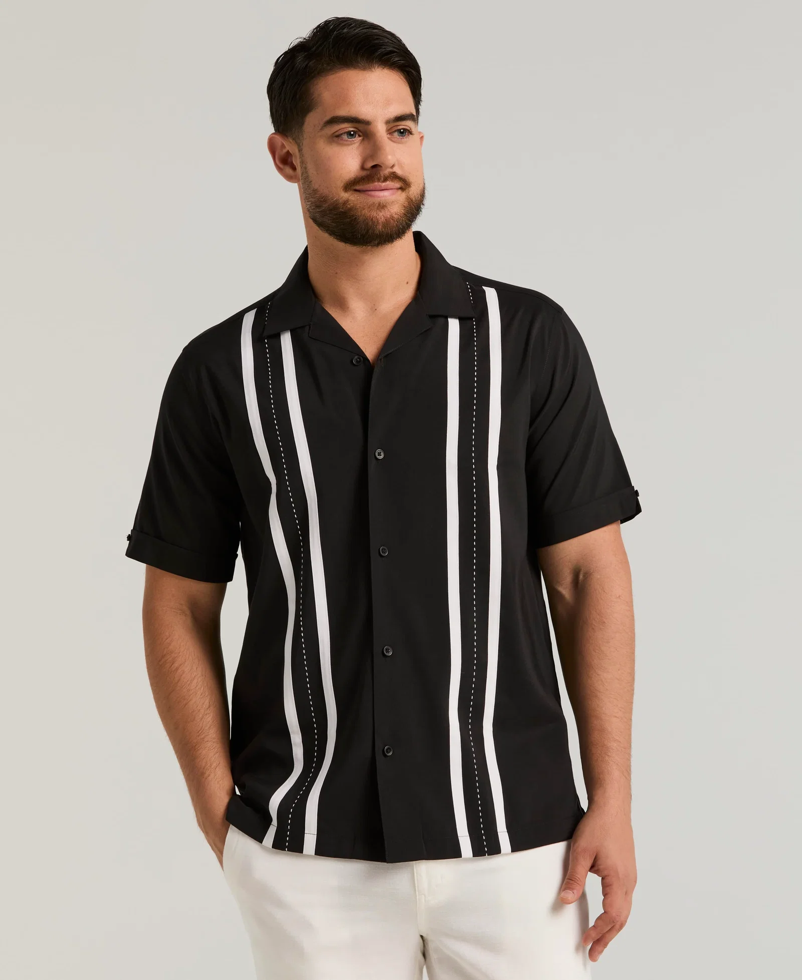 Image of Contrast Panel Camp Collar Shirt
