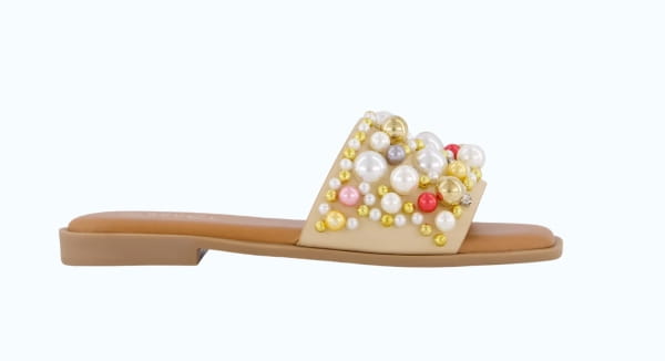 Shop Faux Pearl and Rhinestone Single Band Slide Sandals