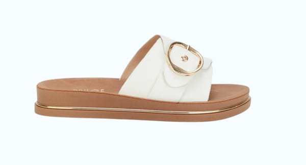 Shop Faux Leather Buckle Detail Footbed Sandals