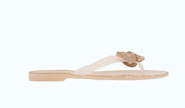 Shop Rhinestone Bow Jelly Thong Sandals