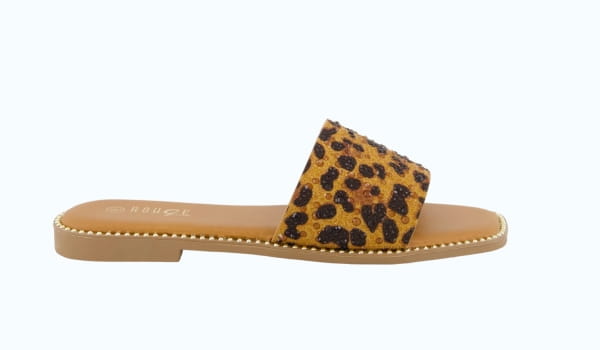 Shop Animal Print Rhinestone Detail Slide Sandals