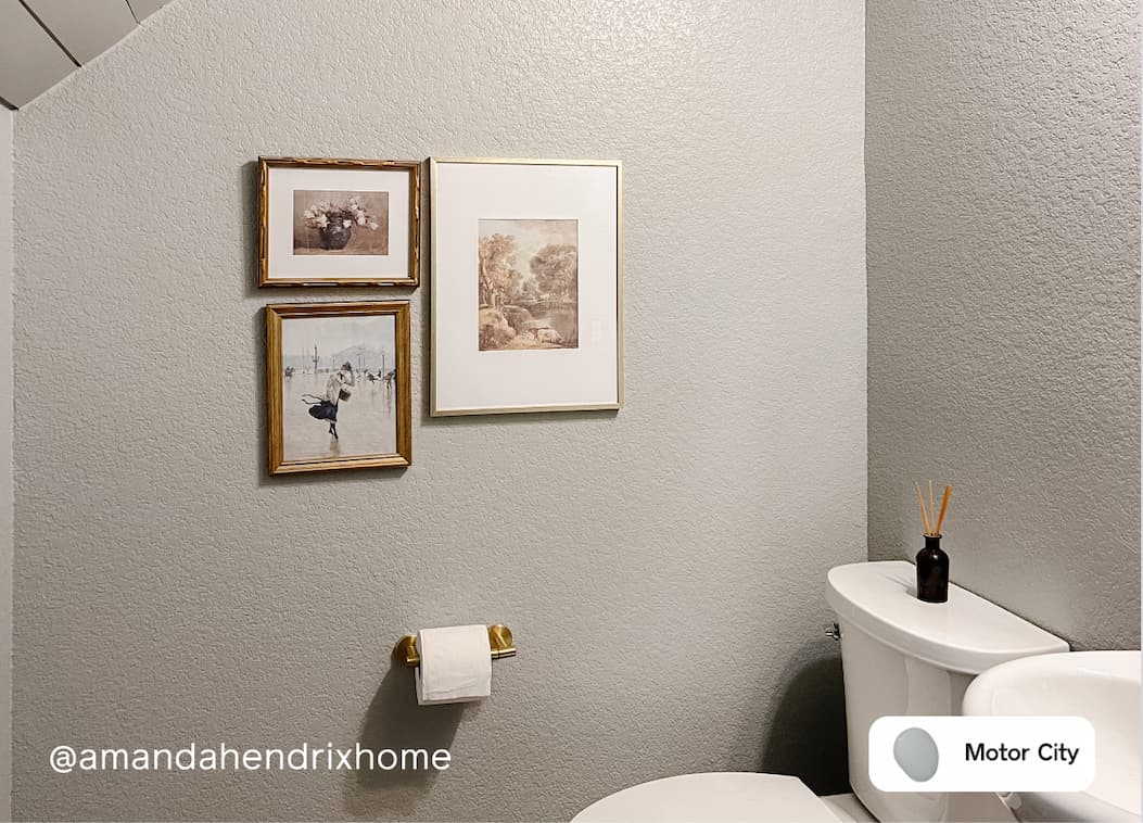 Powder room featuring gray paint color Motor City