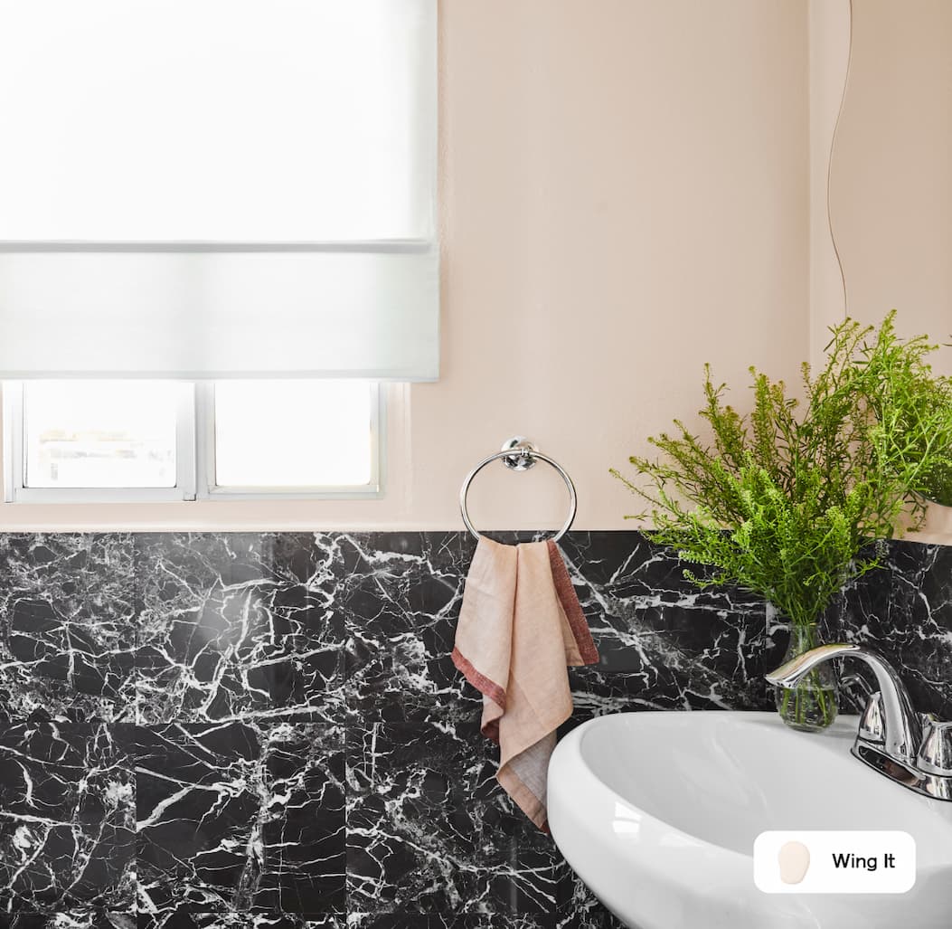 Powder room feature barely-there pink Wing It