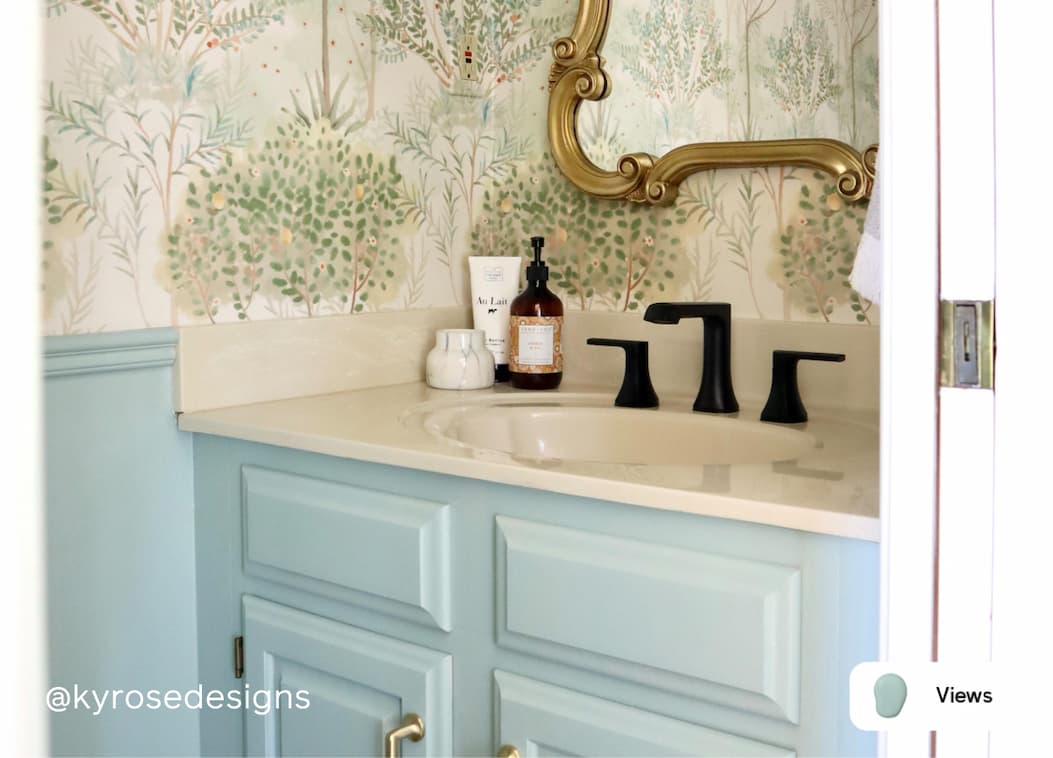Powder room featuring ocean blue paint color Views