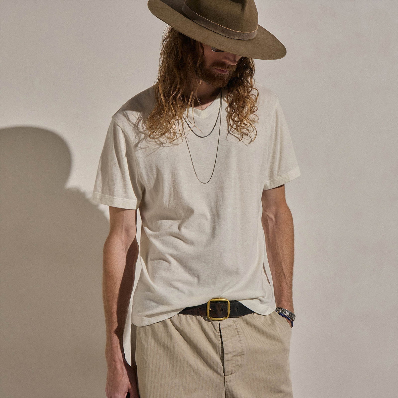 Image of Cotton Cashmere Short Sleeve V Neck - White