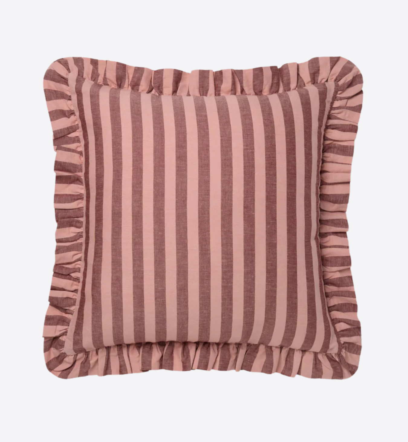 Rhubarb & Rose Pembroke Stripe Frill Linen Blend Filled Cushion